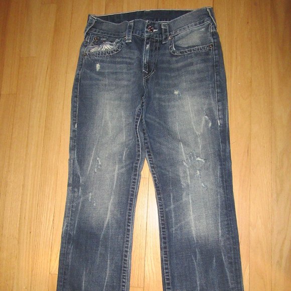 MEN'S TRUE RELIGION JEANS/STRAIGHT/ROPE DETAIL/DISTRESSED/SIZE 32